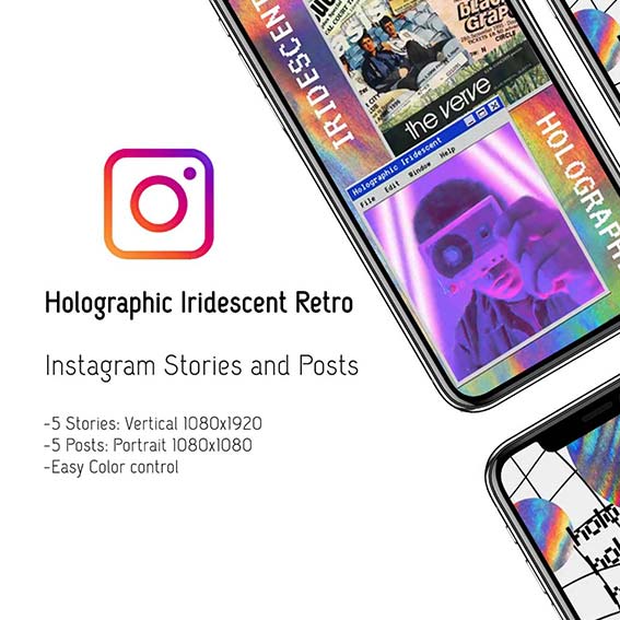 Holographic Iridescent Retro Stories